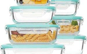 Vtopmart 8 Glass Containers with Lid, Glass Food Storage Containers with Lid, Meal Prep Boxes for Food, Microwave, BPA-Free (Green)
